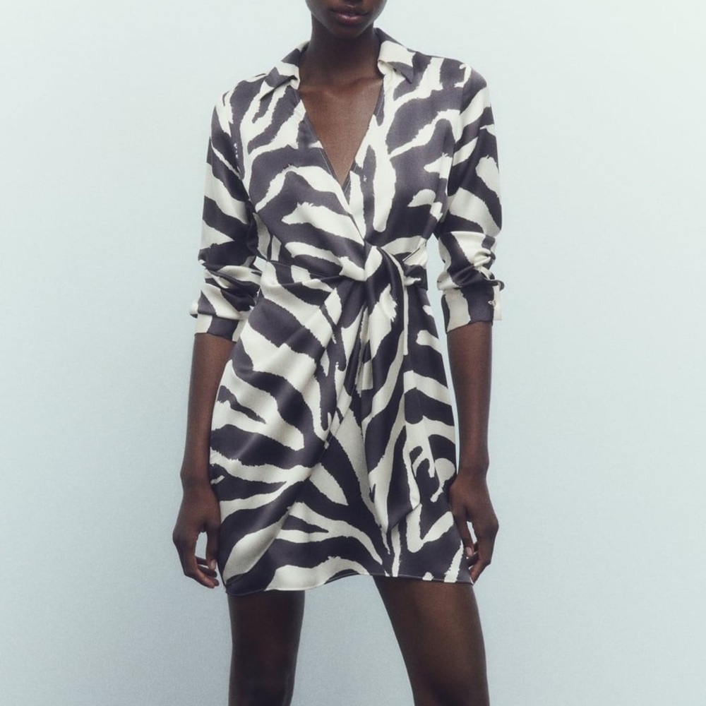 Satin effect animal print dress